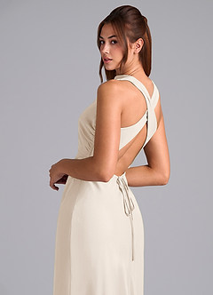 Azazie Evadne Bridesmaid Dresses White Alabaster Sheath Pleated Chiffon Dress image8