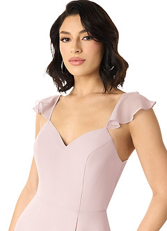 Azazie Everett Bridesmaid Dresses Blushing Pink A-Line V-neck Ruched Chiffon Dress image4