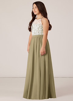 Azazie Fahari Junior Moss Green A-Line Lace Chiffon Dress image3