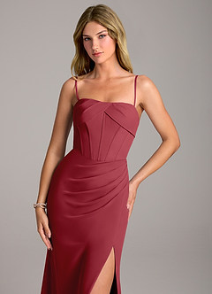 Azazie Chantel Bridesmaid Dresses Pomegranate Sheath Strapless Chiffon Convertible Dress image2