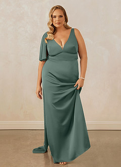 Christian Siriano Bridal for Azazie 1011 Bridesmaid Dresses Sea Moss Mermaid Bow Stretch Satin Dress image16