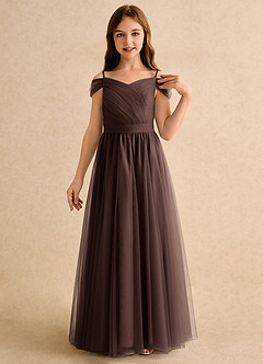 Azazie Yuna Girls Formal Abiti da Ragazza di Fiori Abito A-Line in Tulle Spalle Scoperte Ganache image6