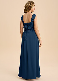 Azazie Hattie Junior Abito A-Line in Raso Elasticizzato Plissettato Marino Scuro image7