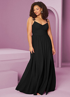 Barbie ♥ Azazie Robes de demoiselle d'honneur Robe Trapèze en Mousseline de soie Plissée Noir image11