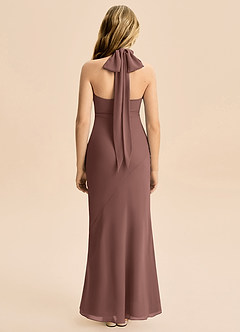 Azazie Velli Junior Meerjungfrau-Linie Hoher Kragen Chiffon Kleid Espresso image2