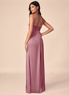Azazie Aqua Bridesmaid Dresses Vintage Mauve A-Line V-Neck Pleated Stretch Satin Dress image3