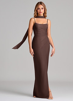 Azazie Calandra Bridesmaid Dresses Ganache Sheath Pleated Chiffon Dress image6