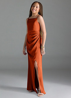 Azazie Leonis Junior Paprika A-Line Pleated Stretch Satin Dress image4