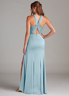 Azazie Rue Bridesmaid Dresses Moody Blue A-Line Pleated Stretch Satin Dress image7