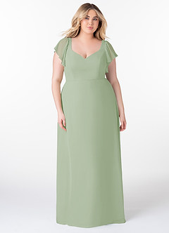 Azazie Syenna Robes de demoiselle d'honneur Robe Trapèze en Mousseline de soie Rayé Vert Sauge image6