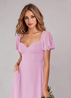 Azazie Fatima Bridesmaid Dresses Candy Pink A-Line with Pockets Chiffon Dress image6