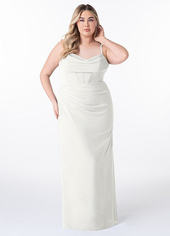 Azazie Mai Abiti da Damigella Abito Tubino in Chiffon Plissettato Bianco image7