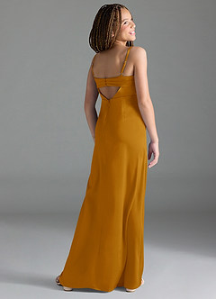 Azazie Leonis Junior A-Linie Plissee Stretch-Satin Kleid Butterscotch image5