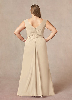 Azazie Sally Mother of the Bride Dresses Champagne A-Line V-Neck Pleated Chiffon Dress image7