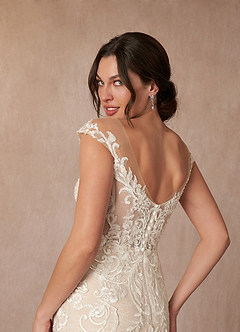 Azazie Diviana Wedding Dresses Diamond White Champagne A-Line Sequins Tulle Dress image10