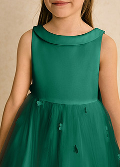 Azazie Angel Flower Girl Dresses Emerald Ball-Gown Bow Tulle Dress image7