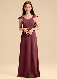 Azazie Everett Junior Jurk van Stretch Satijn met A-Lijn Boog Merlot image4