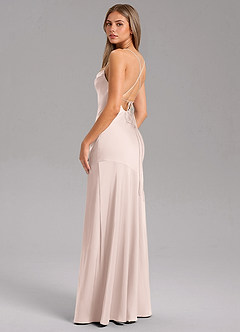 Azazie Grata Bridesmaid Dresses Blushing Pink Sheath Side Slit Stretch Satin Dress image6