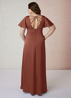 Azazie Lani Brautjungfernkleider A-Linie Volantärmel Stretch-Satin Kleid Rotbraun image8