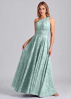 Azazie Charlize Bridesmaid Dresses Mist A-Line One Shoulder Floral Burnout Dress image4