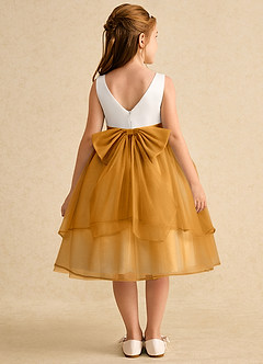 Azazie Rene Blumenmädchenkleider A-Linie Schleifen Tüll Kleid Elfenbein Butterscotch image2
