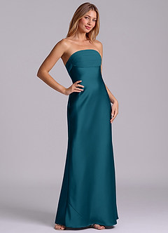 Azazie Ailanie Brudtärnklänningar Klä av Tubklänning i Stretch Satin Axelbandslös Bläckblå image4