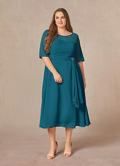 Azazie Naomi Mother of the Bride Dresses Ink Blue A-Line Boatneck Pleated Chiffon Dress image12