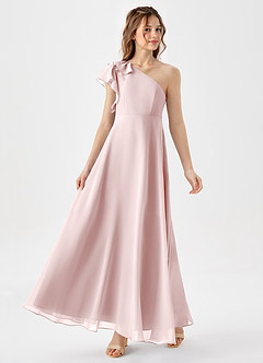 Azazie Arabella Junior Jurk van Chiffon met A-Lijn Ruches Blozend Roze image4