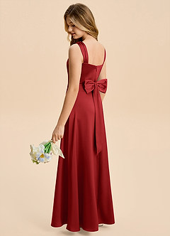 Azazie Kiki Junior Pomegranate A-Line Bow Stretch Satin Dress image2
