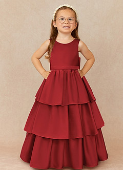 Azazie Margie Flower Girl Dresses Pomegranate A-Line Bow Stretch Satin Dress image2