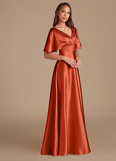 Azazie Pamela Brautjungfernkleider A-Linie Plissee Metallischer Satin Kleid Paprika image3