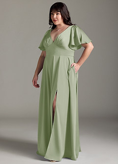 Azazie Kimber Bridesmaid Dresses Dusty Sage A-Line Ruched Stretch Satin Dress image10