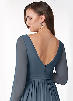 Azazie Teton Maternity Bridesmaid Dresses A-Line Long Sleeve Chiffon Floor-Length Dress image6