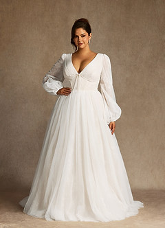 Azazie Cressida Wedding Dresses Diamond White Ball-Gown Lace Tulle Dress image8