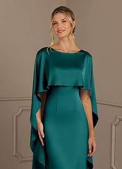 Azazie Eli vestidos de madre de la novia Vestido de Pavo Real de Satén Elástico de Recto con Cuello de barco image5