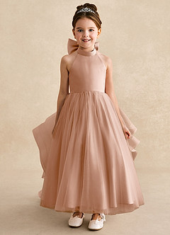 Azazie Bev Flower Girl Dresses Champagne Rose A-Line Convertible Tulle Dress image3