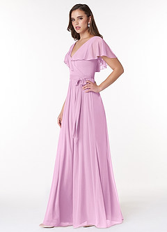 Azazie Jael Bridesmaid Dresses Candy Pink A-Line V-Neck Mesh Dress image3