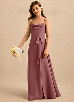 Azazie Jasslyn Girls Formal Robe Demoiselle D'honneur Fillette Robe Trapèze en Mousseline de soie Plissée Rose Du Désert image3