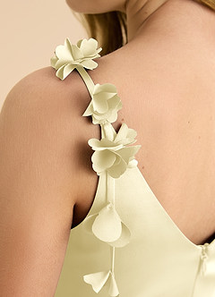 Azazie Gumdrop Junior Lemon Sorbet Empire Pleated Stretch Satin Dress image8