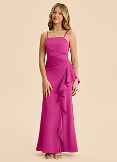 Azazie Lyla Junior Vestido Fucsia de Satén Elástico de Corte Sirena con Plisado image5
