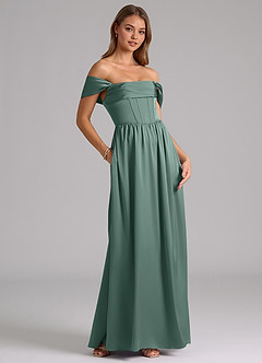 Azazie Hattie Bridesmaid Dresses Eucalyptus A-Line Corset Stretch Satin Dress image4