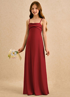 Azazie Mirabella Girls Formal Flower Girl Dresses Pomegranate Sheath Sweetheart Neckline Stretch Satin Dress image2