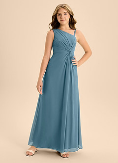 Azazie Brooke Junior Abito A-Line in Chiffon Spacco Laterale Bermuda image4
