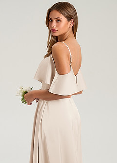 Azazie Jean Robes de demoiselle d'honneur Robe Trapèze en Satin extensible Épaule décolletée Albâtre Blanc image7