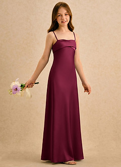 Azazie Mirabella Girls Formal vestidos de niña de las flores Vestido Borgoña de Satén Elástico de Recto con Escote corazón image4