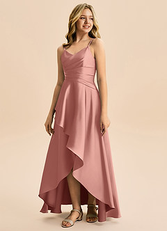 Azazie Eirlys Junior A-Linie Plissee Stretch-Satin Kleid Rosettenrosa image5