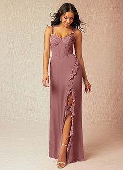 Azazie Camellia Bridesmaid Dresses Desert Rose Sheath Lace Chiffon Dress image1