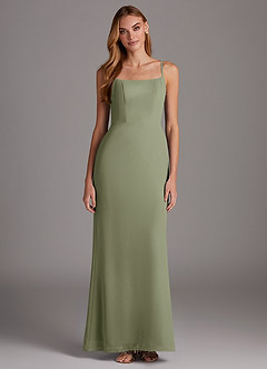 Azazie Tayla Bridesmaid Dresses Pistachio Sheath Square Neckline Chiffon Dress image1