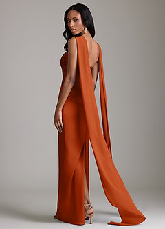 Azazie Sonora Vestidos de damas de honor Vestido de Naranja Quemada de Satén Elástico de Corte Recto con Sin tirantes image2