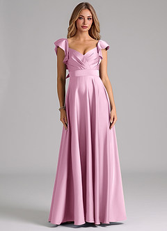 Azazie Leilani Bridesmaid Dresses Candy Pink A-Line Ruched Stretch Satin Dress image3
